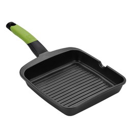 Bra Asador Grill Prior Rayas 28x28cm Espesor 5mm Aluminio Fundido Teflón Antiadherente Mango Ergonómico